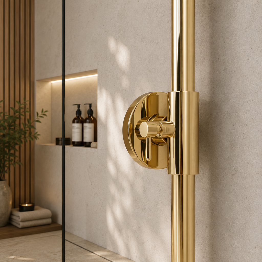 Colonne de douche dorée thermostatique