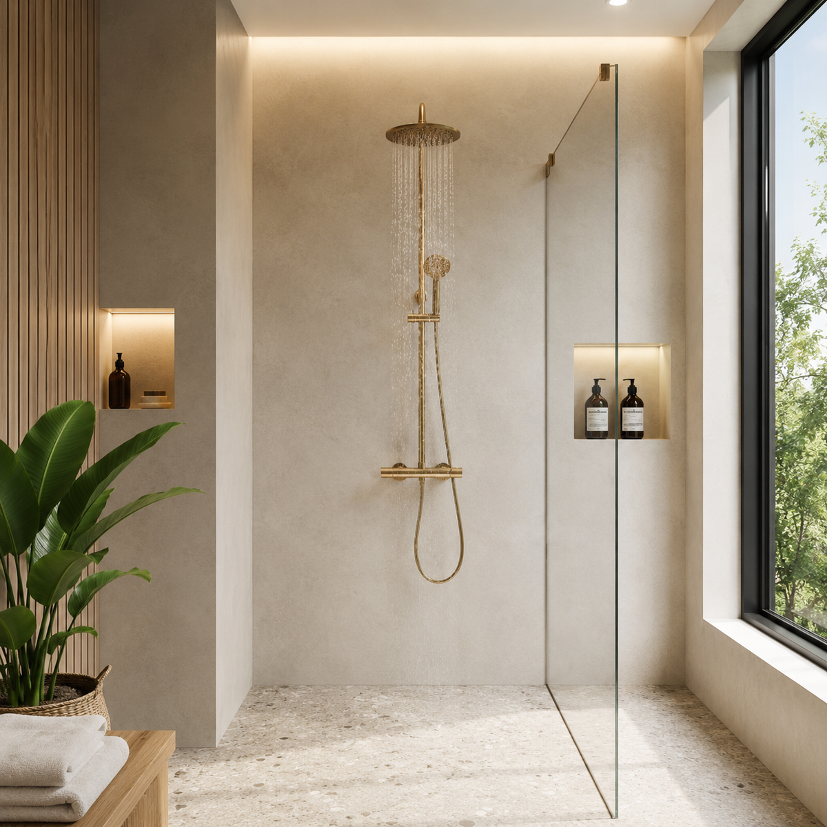 Colonne de douche dorée thermostatique