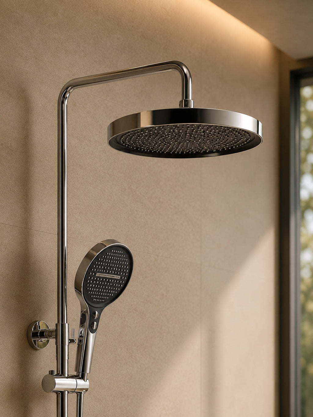 Colonne de douche à tablette chromée