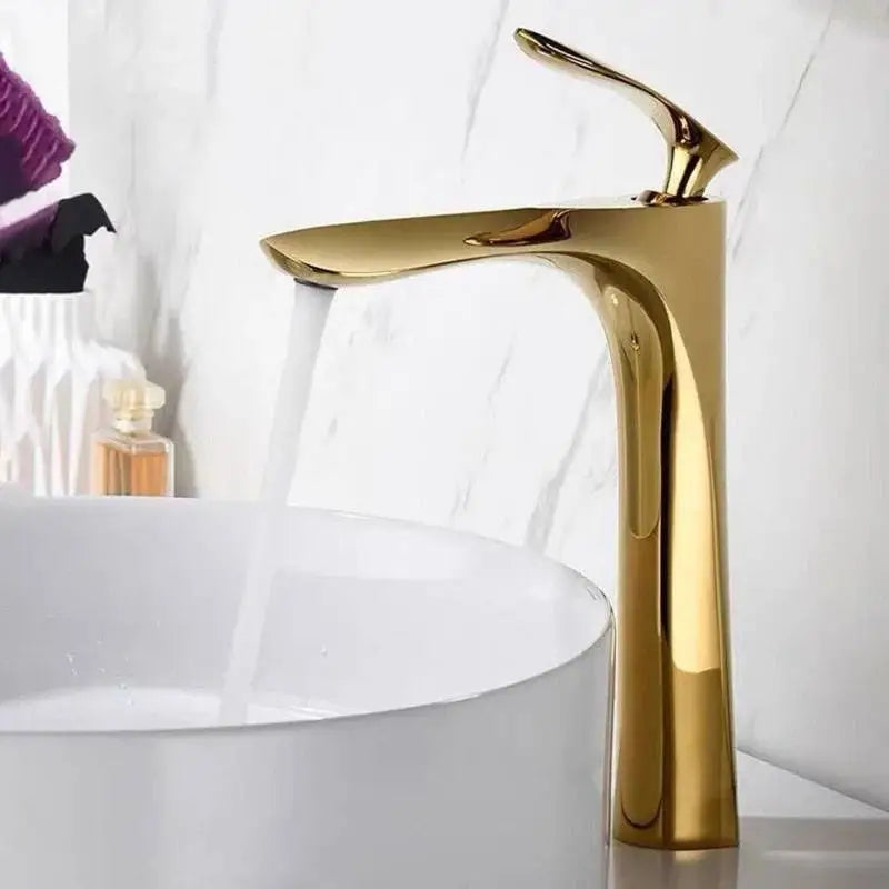 Robinet salle de bain bronze haut design sculptural