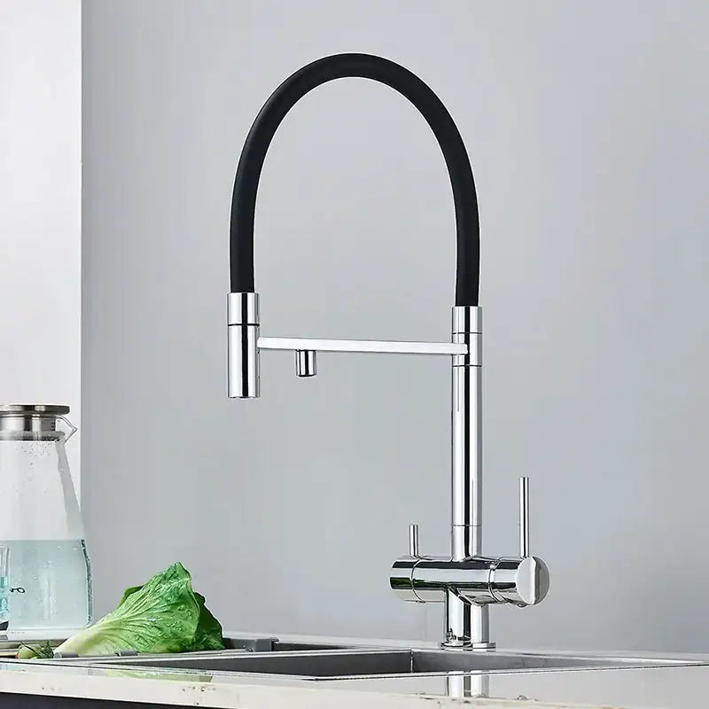 Robinet cuisine flexible noir double commande eau filtrée