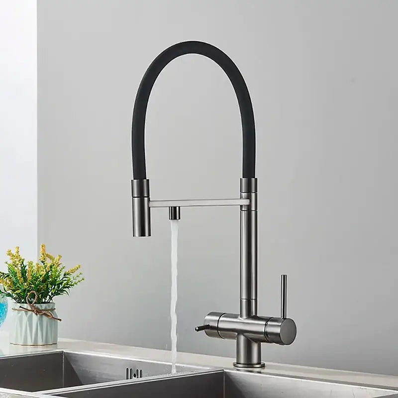Robinet cuisine flexible noir double commande eau filtrée