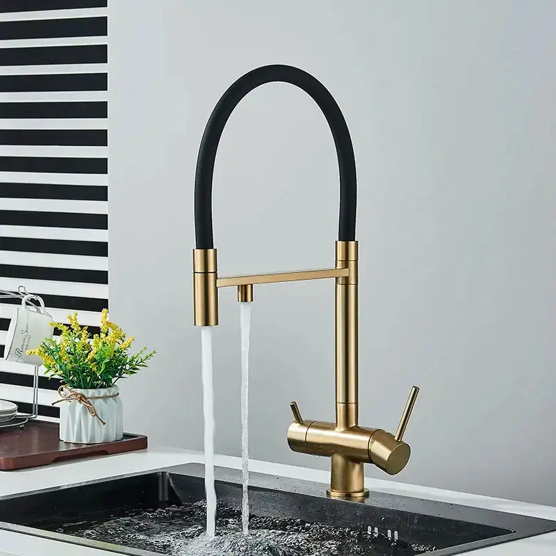 Robinet cuisine flexible noir double commande eau filtrée