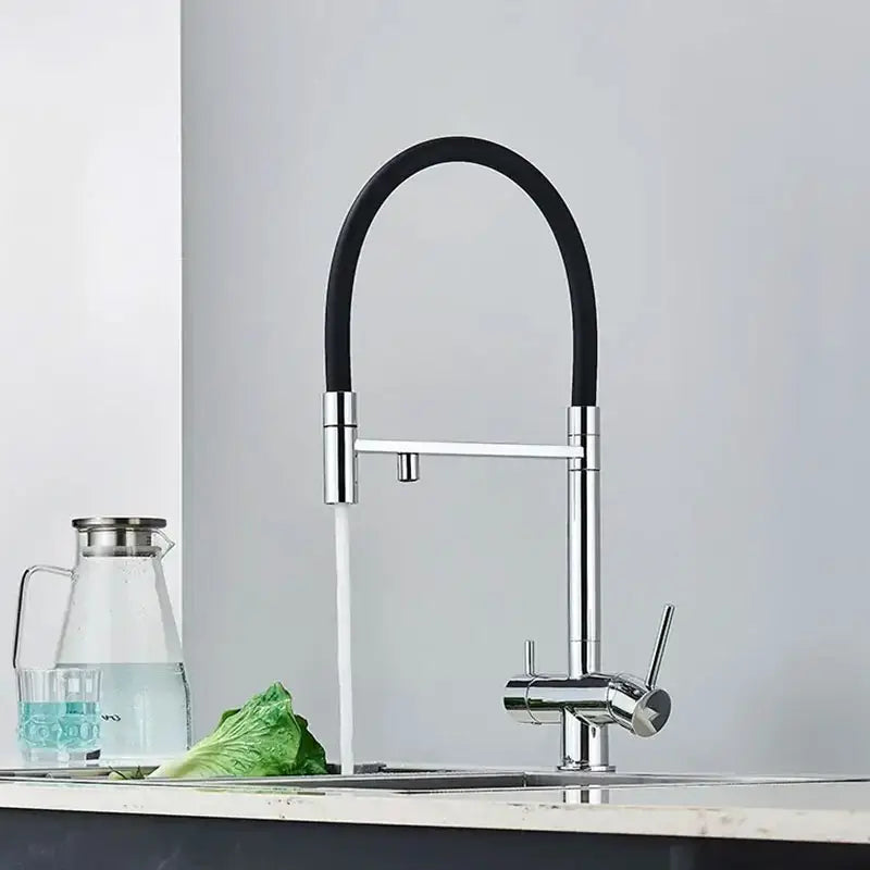 Robinet cuisine flexible noir double commande eau filtrée