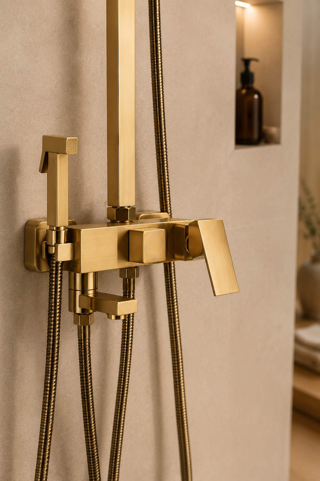 Colonne de douche avec mitigeur or brossé