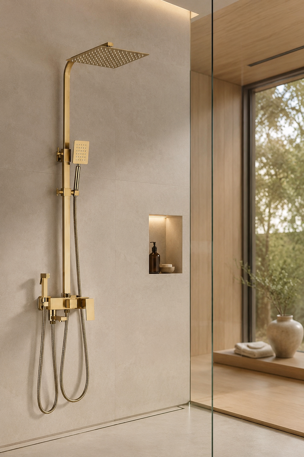 Colonne de douche avec mitigeur or brossé