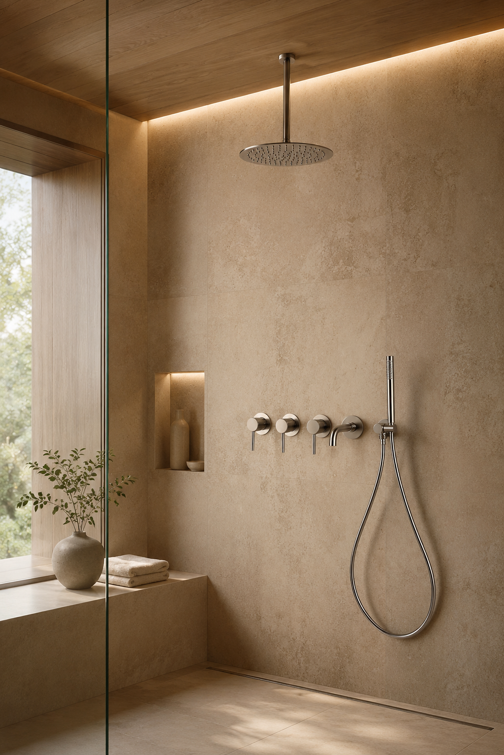 Colonne de douche chromée avec mitigeur