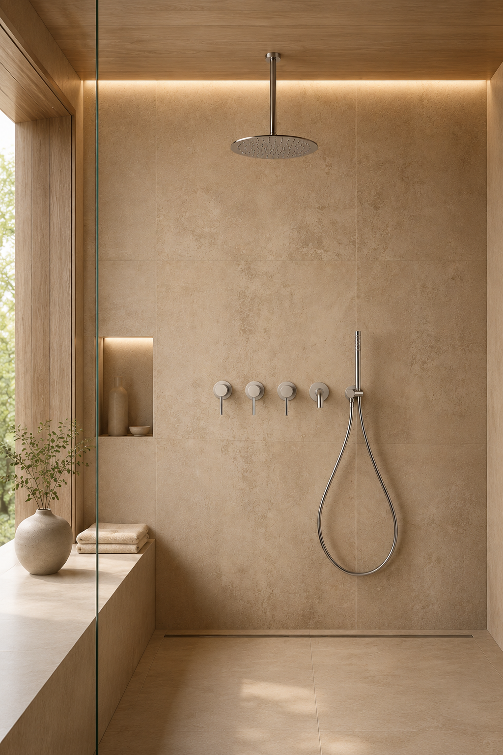 Colonne de douche chromée avec mitigeur