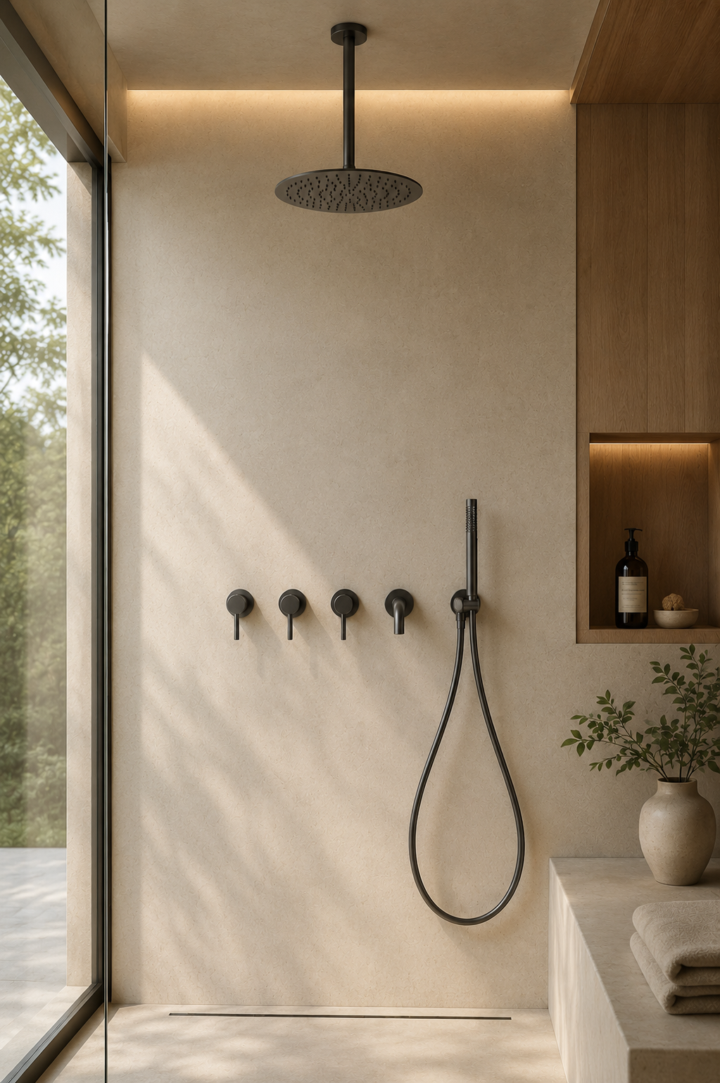 Colonne de douche gris avec mitigeur