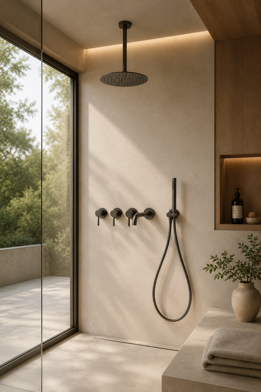 Colonne de douche gris avec mitigeur
