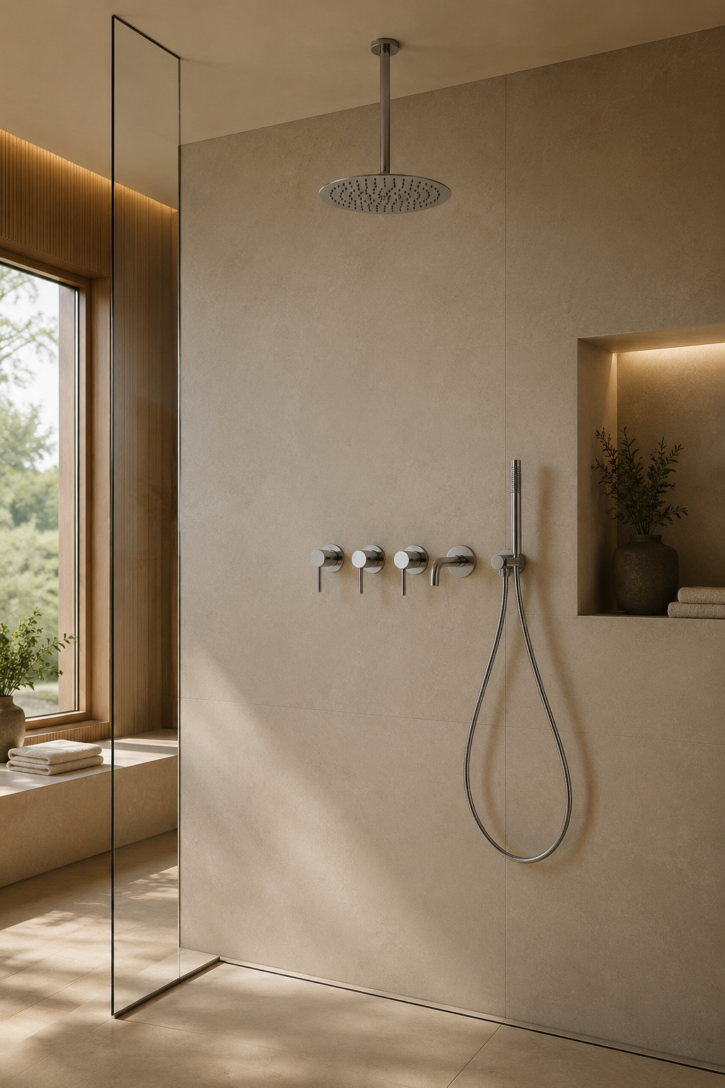 Colonne de douche nickel brossé avec mitigeur