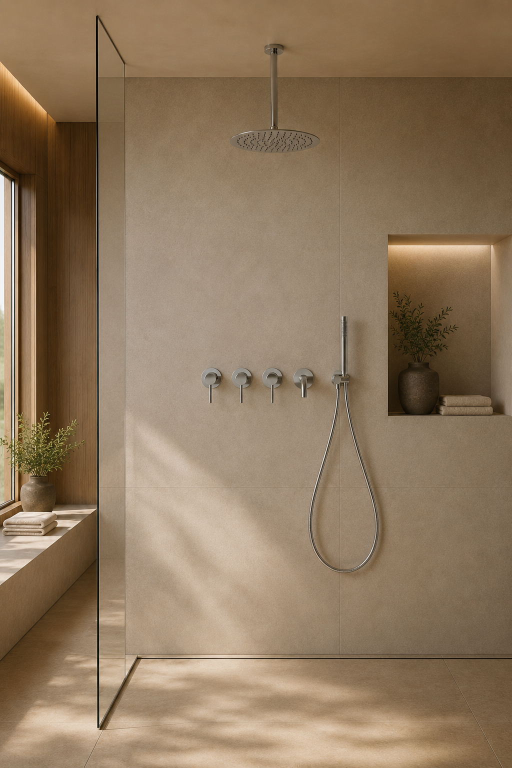 Colonne de douche nickel brossé avec mitigeur