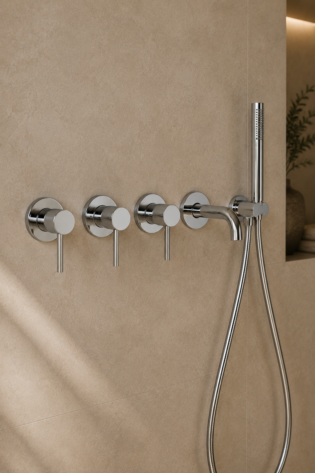 Colonne de douche nickel brossé avec mitigeur