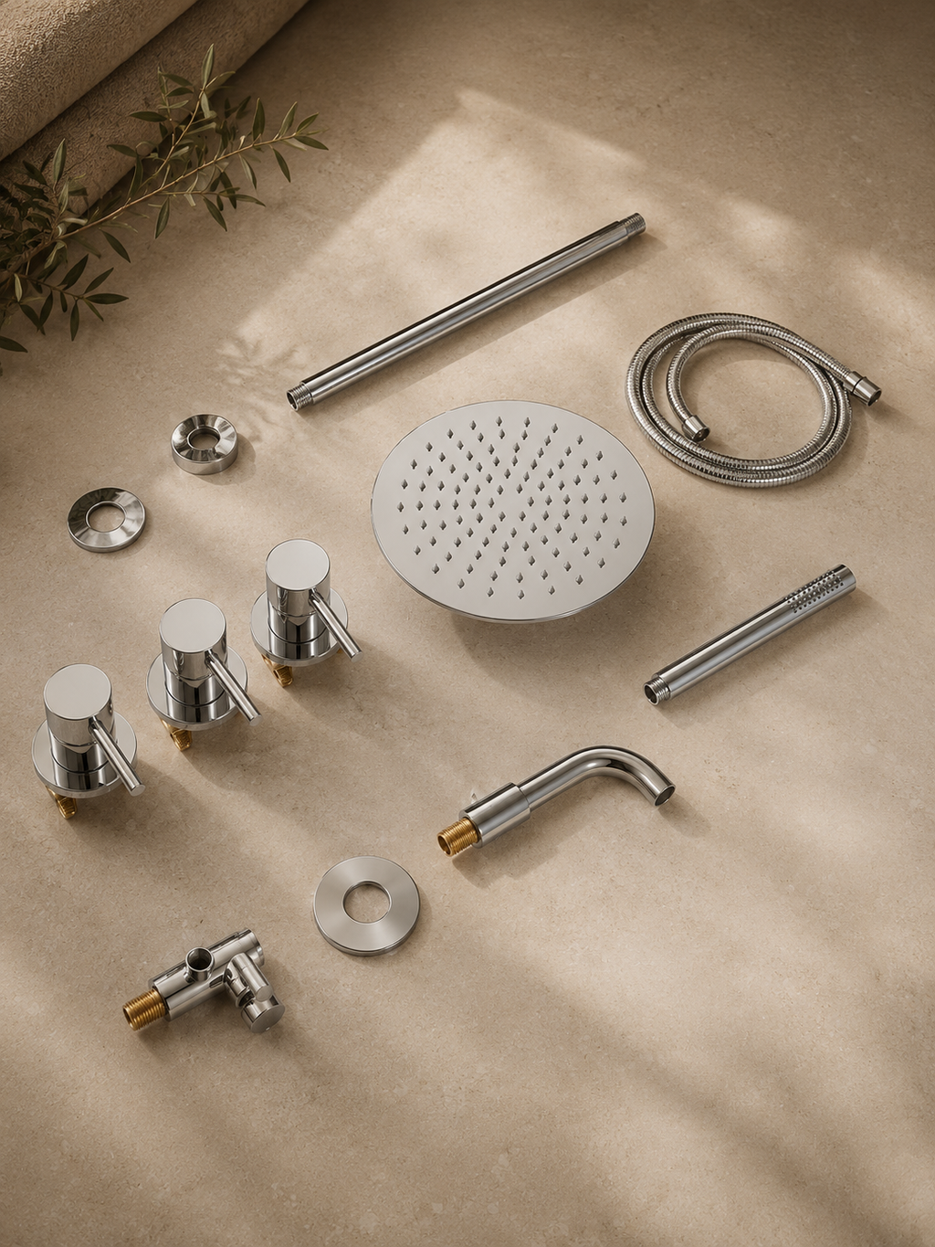 Colonne de douche nickel brossé avec mitigeur