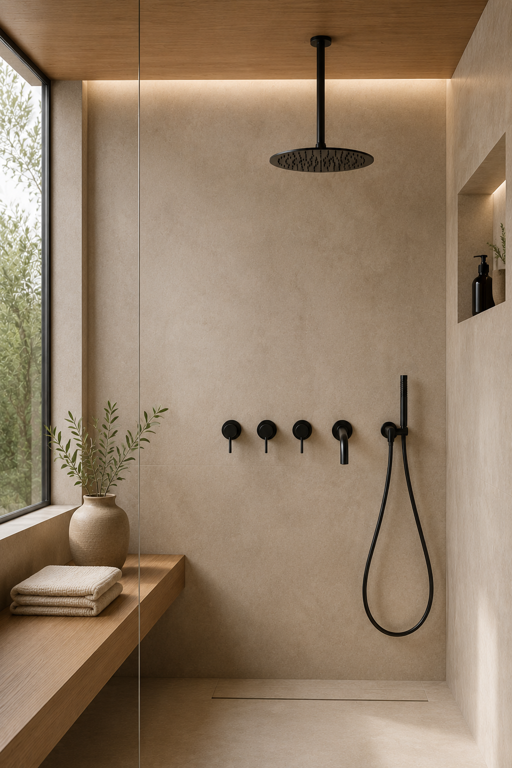 Colonne de douche noire avec mitigeur