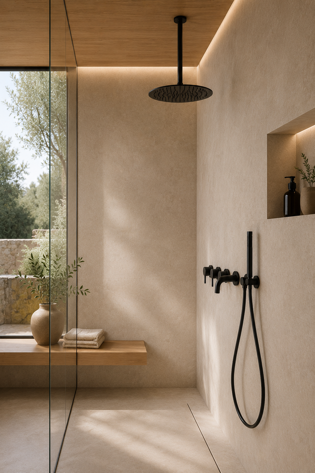 Colonne de douche noire avec mitigeur