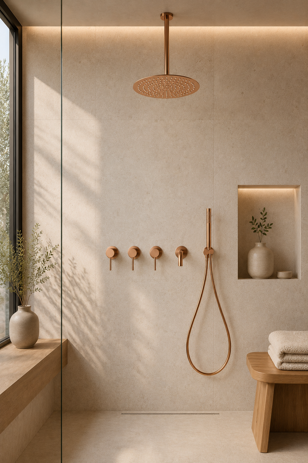 Colonne de douche or rose brossé avec mitigeur