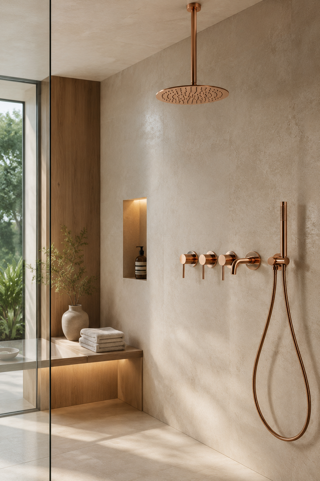 Colonne de douche or rose brossé avec mitigeur
