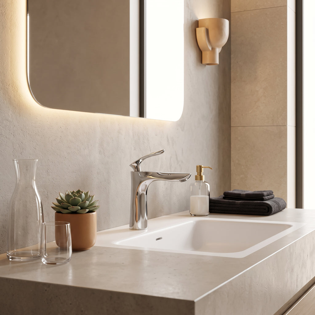 Robinet salle de bain bronze haut design sculptural