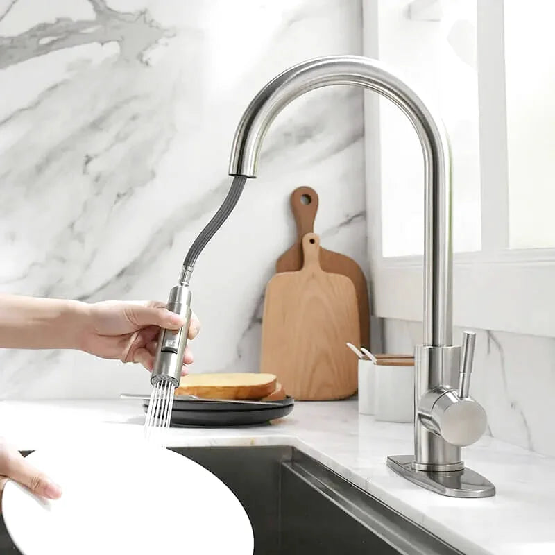 Robinet de cuisine noir mat base ronde à douchette extractible