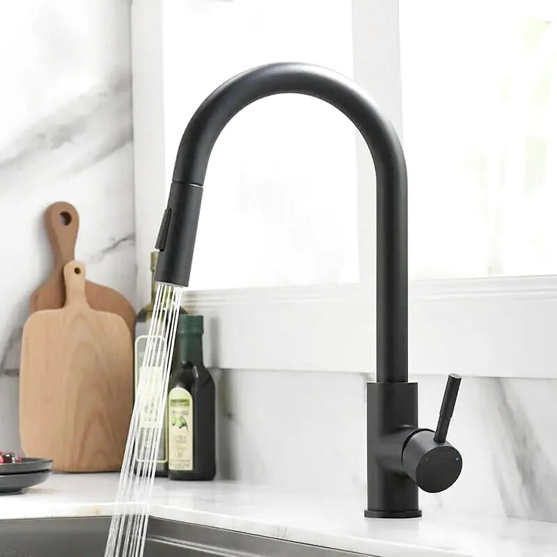 Robinet de cuisine noir mat base ronde à douchette extractible