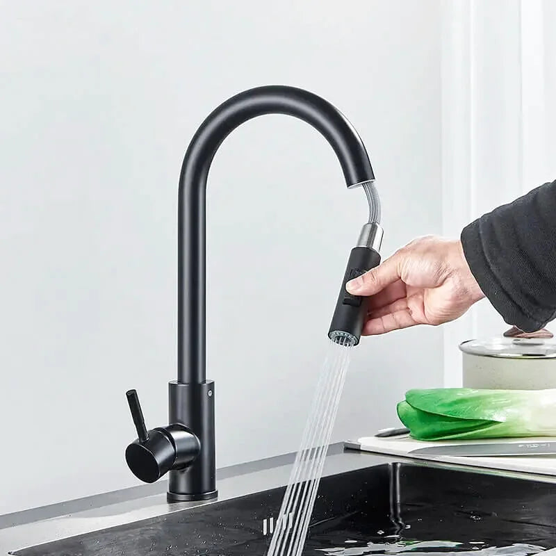 Robinet de cuisine noir mat base ronde à douchette extractible