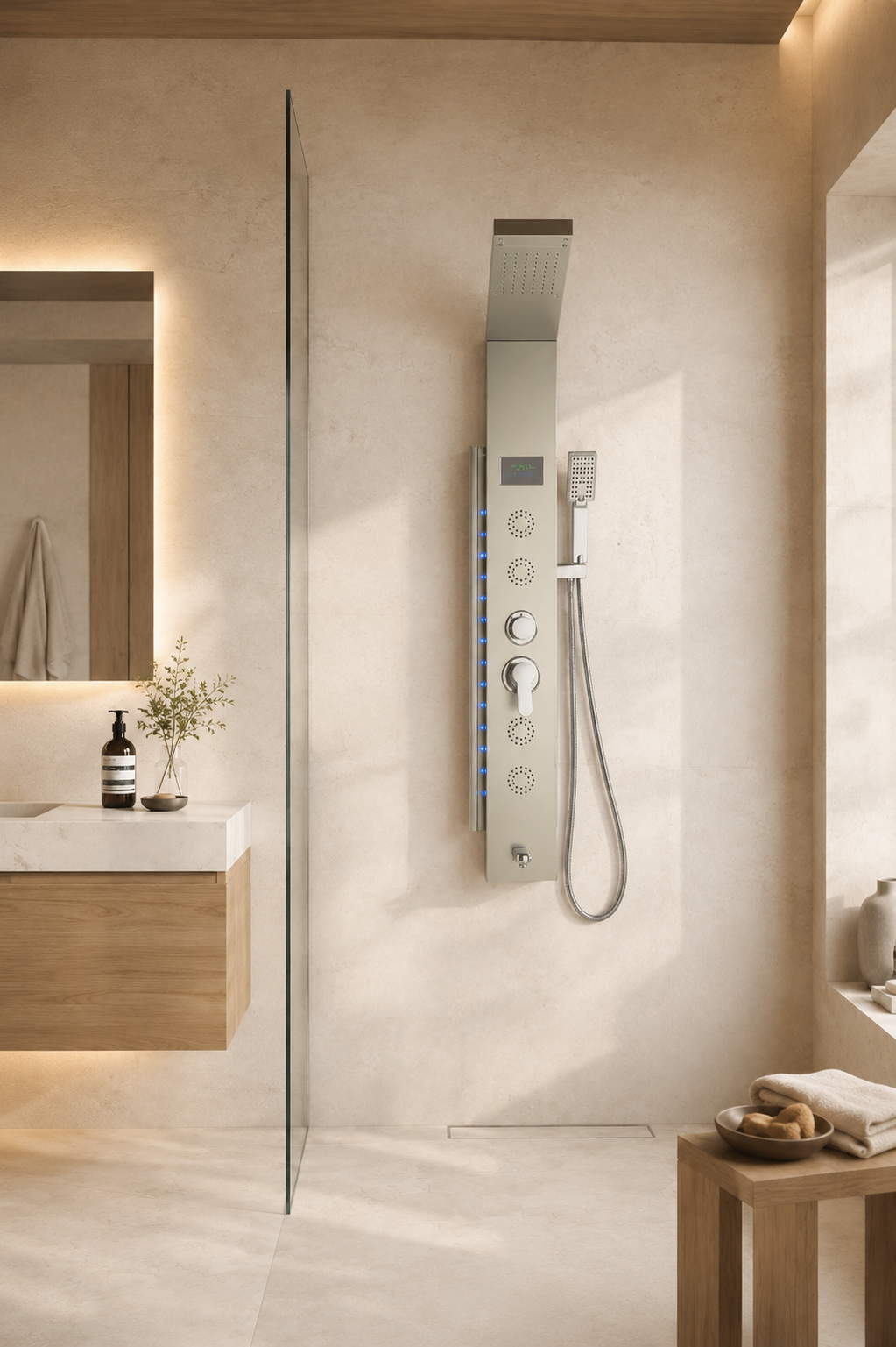 Colonne de douche hydromassante profil fin LED