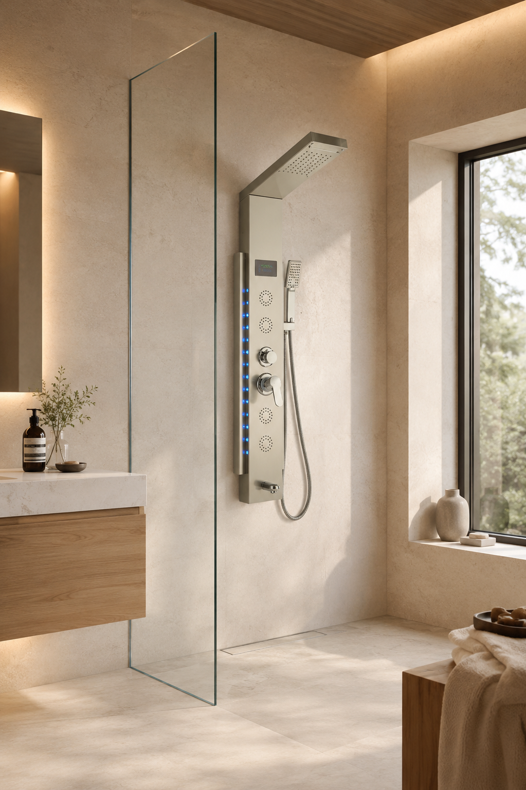 Colonne de douche hydromassante profil fin LED