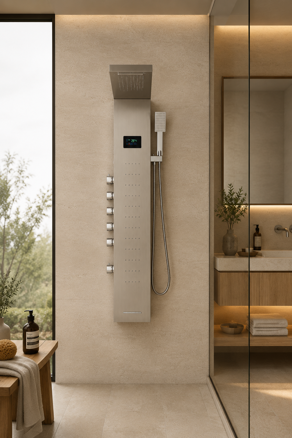 Colonne de douche hydromassante à de pluie LED