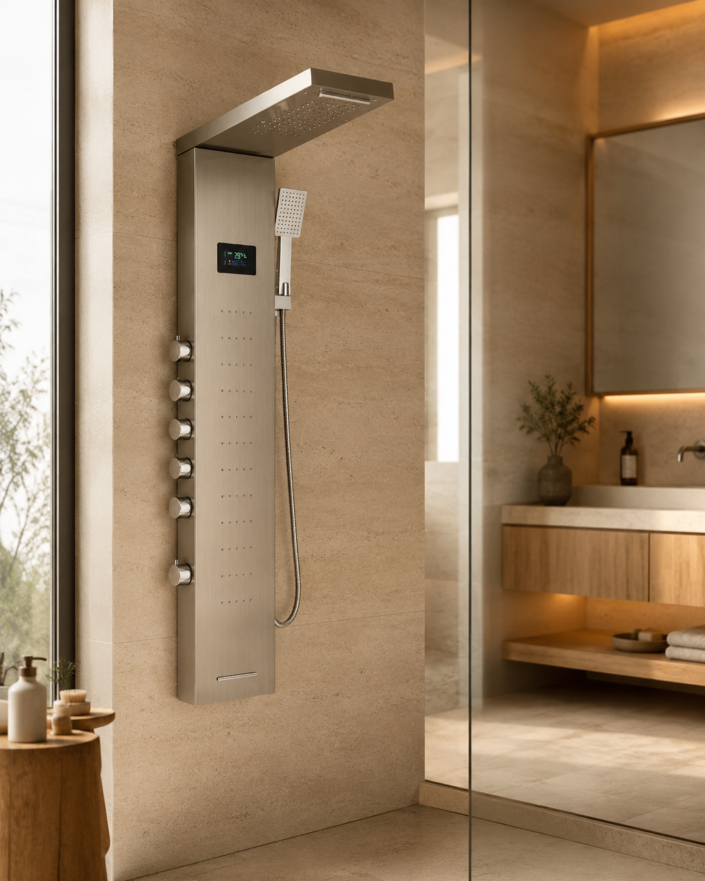 Colonne de douche hydromassante à de pluie LED