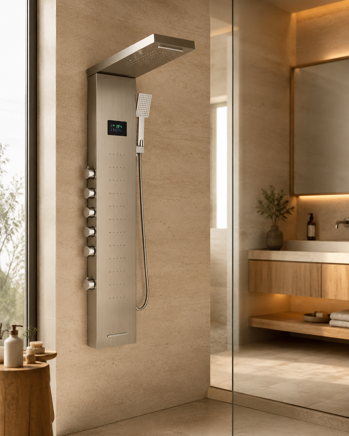 Colonne de douche hydromassante à de pluie LED