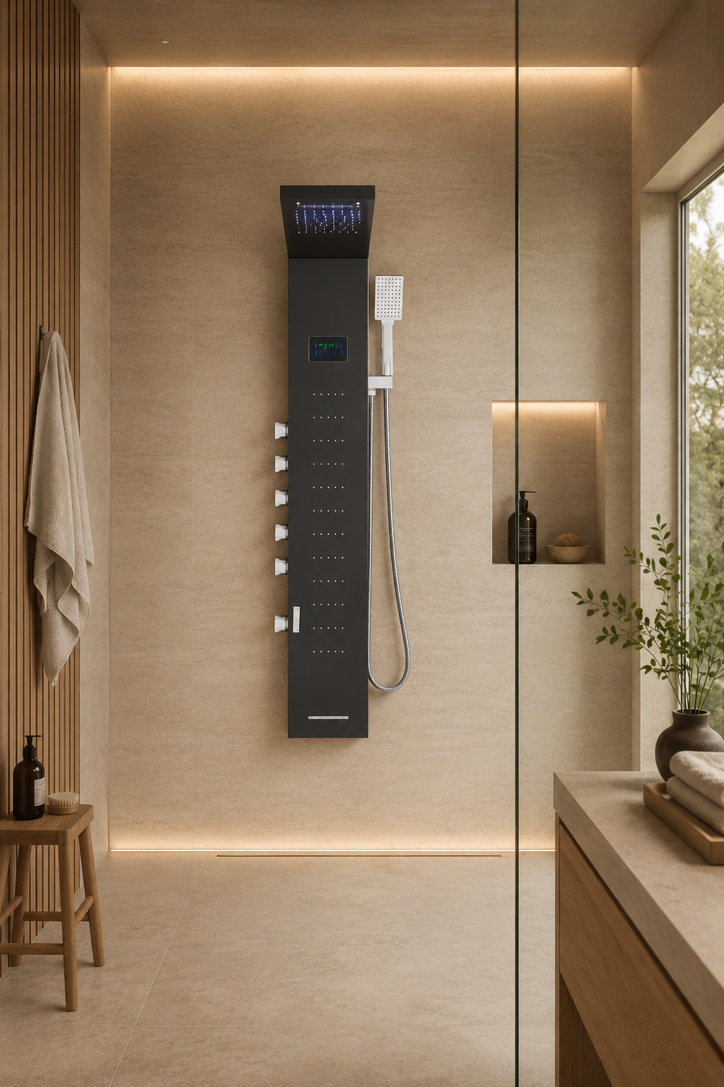Colonne de douche hydromassante à de pluie LED