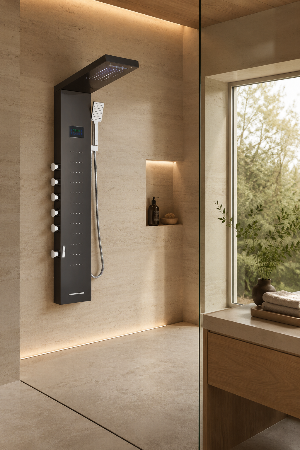 Colonne de douche hydromassante à de pluie LED