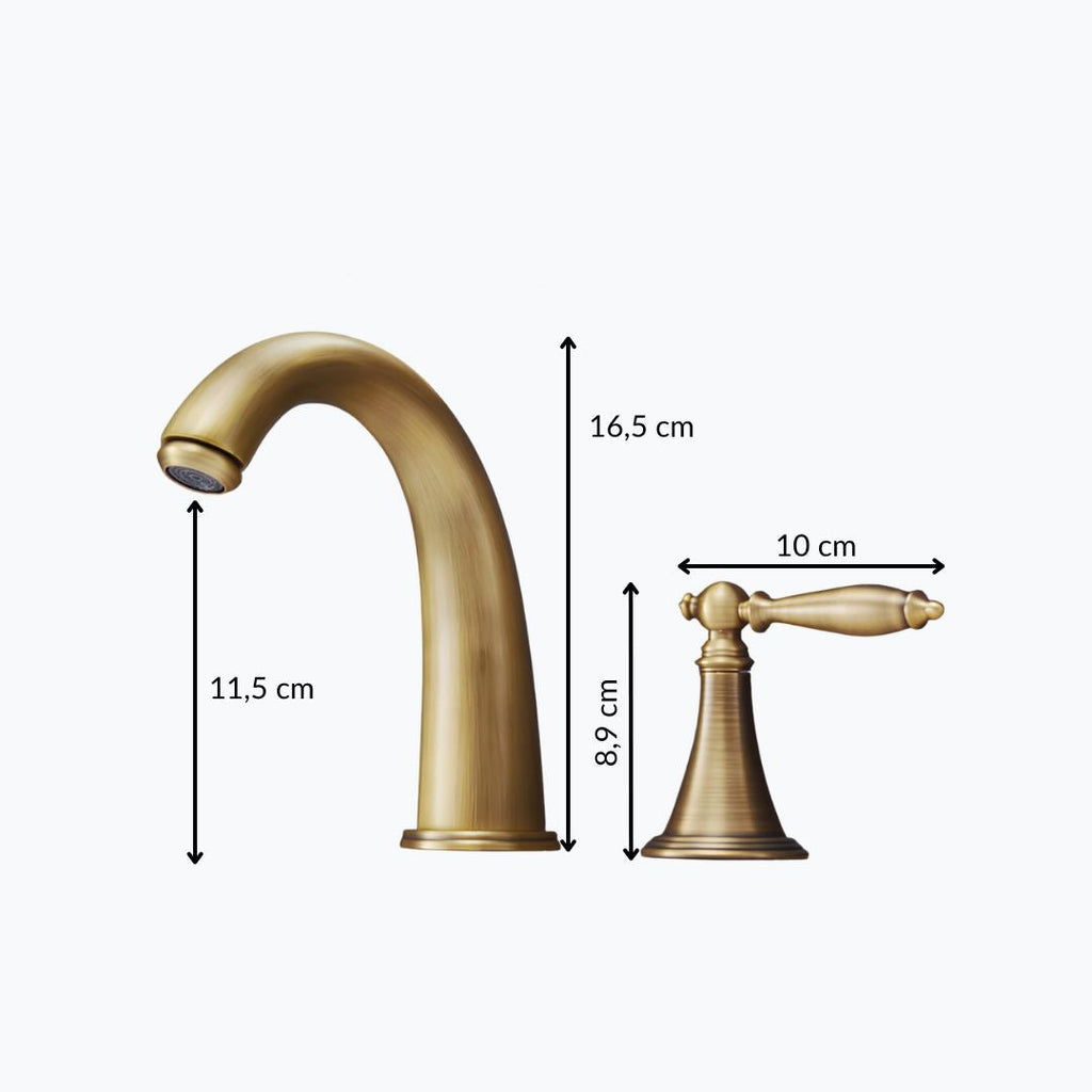Robinet lavabo 3 trous bronze antique double poignée
