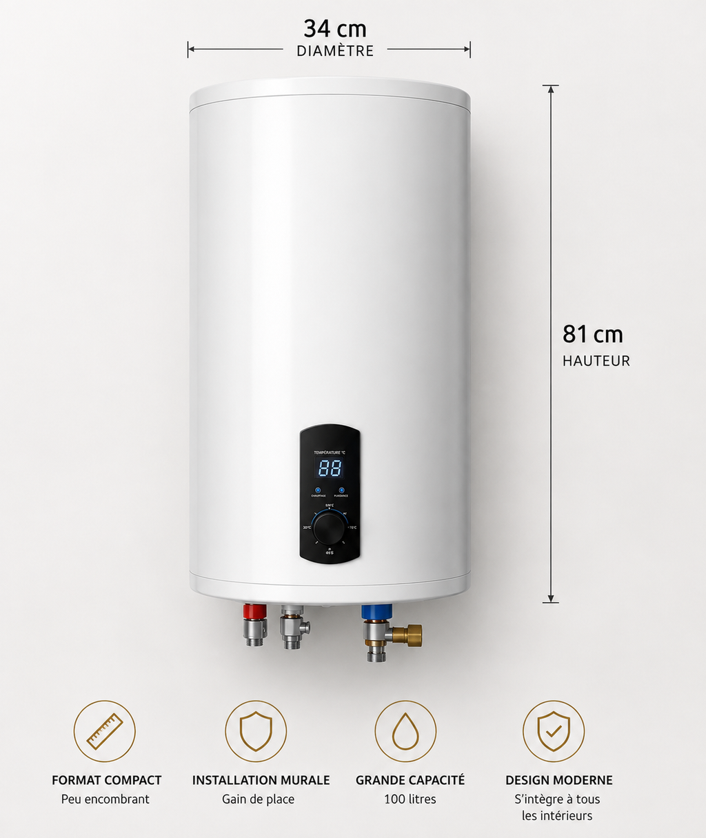 Chauffe-Eau Électrique Instantané 100L 2000W avec Affichage Digital et Douche