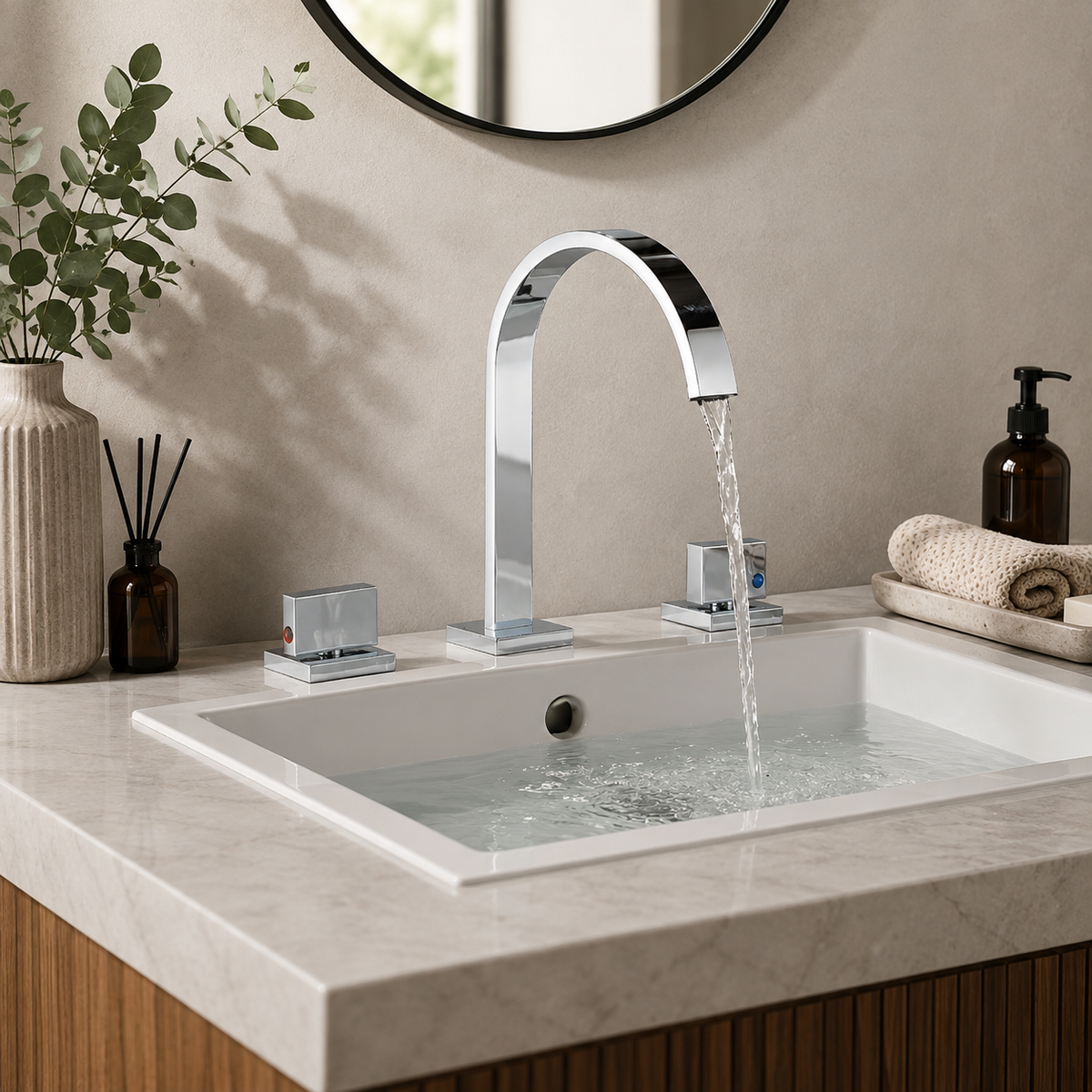 Robinet lavabo 3 trous en laiton doubles poignées