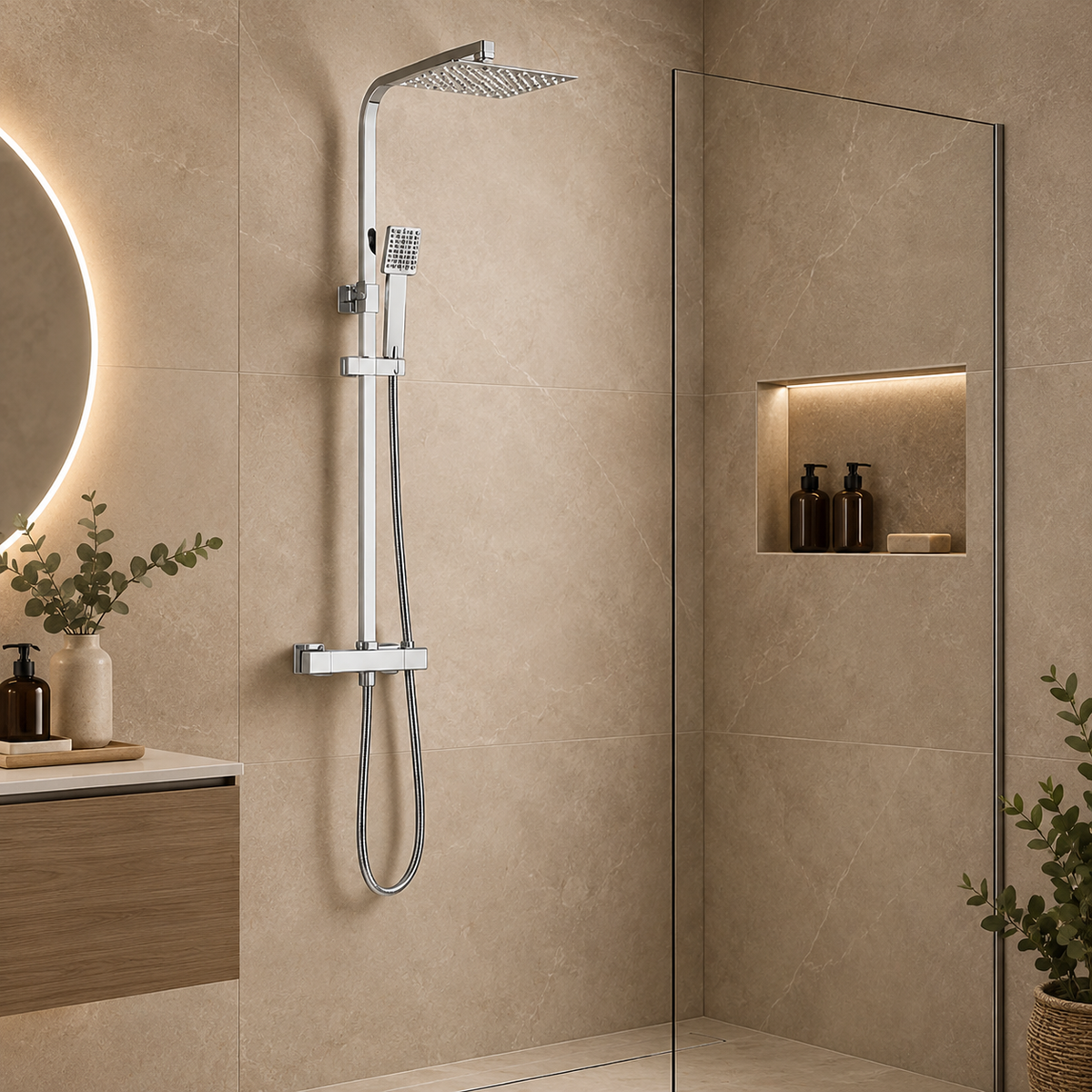 Robinet thermostatique de douche murale chromé