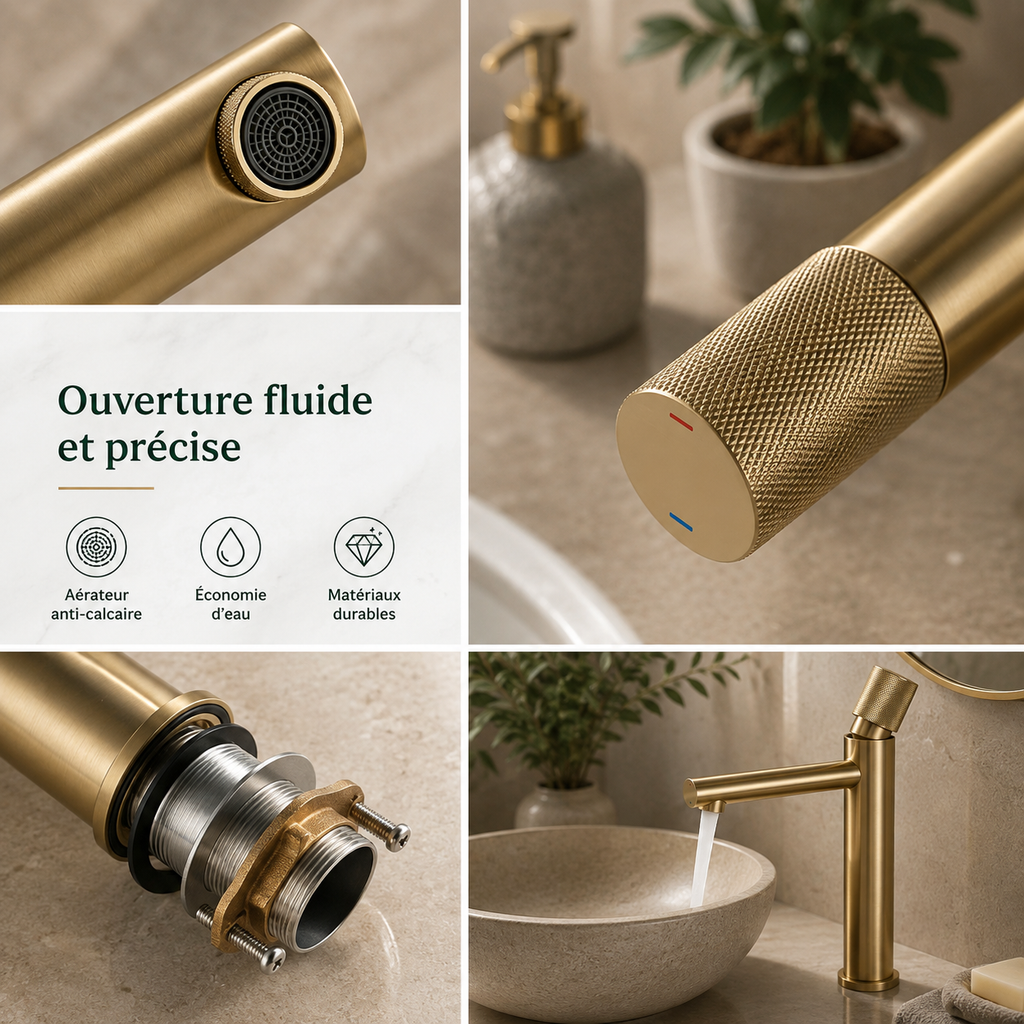 Robinet vasque design laiton massif 1 trou