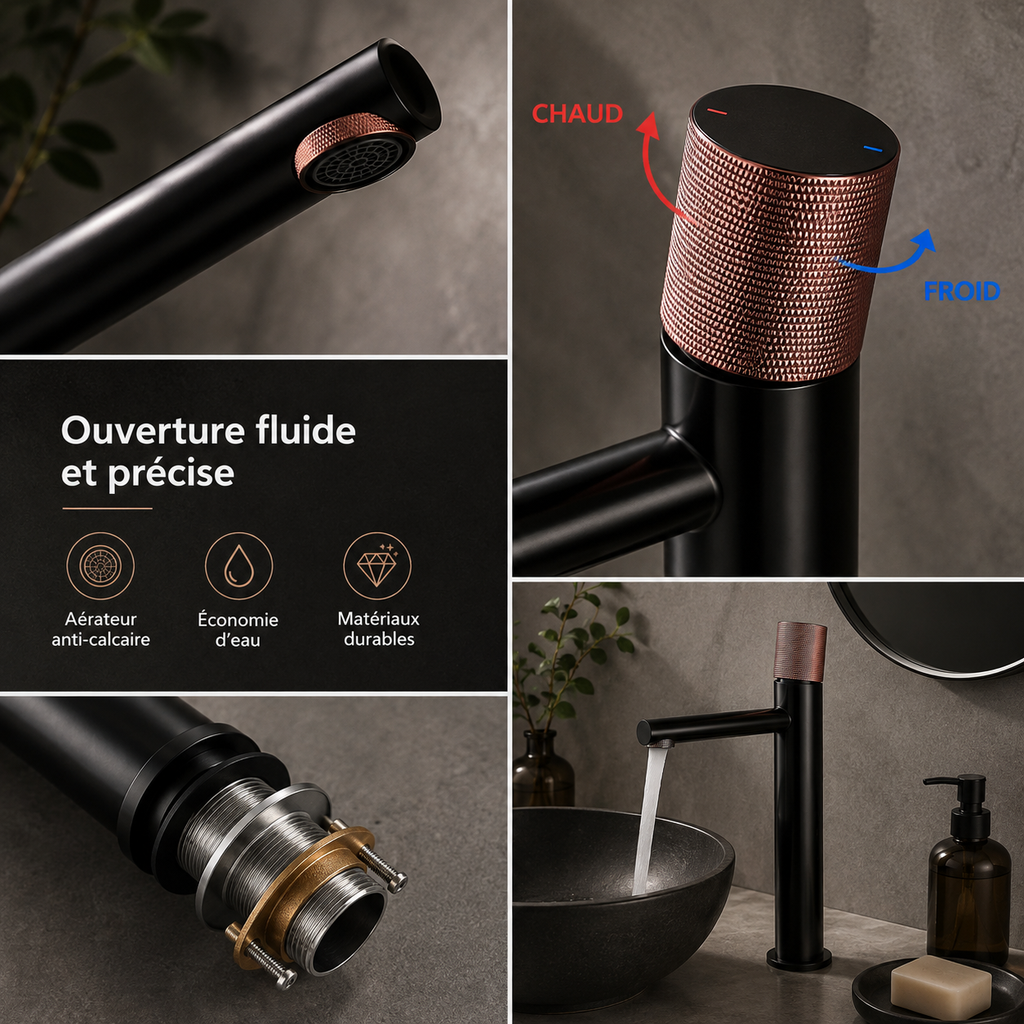 Robinet vasque design laiton massif 1 trou