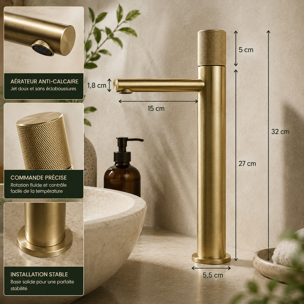 Robinet vasque design laiton massif 1 trou