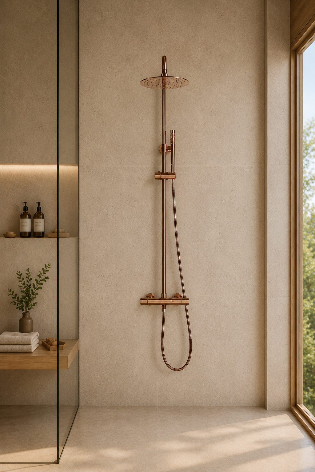 Colonne de douche thermostatique dorée 30 cm