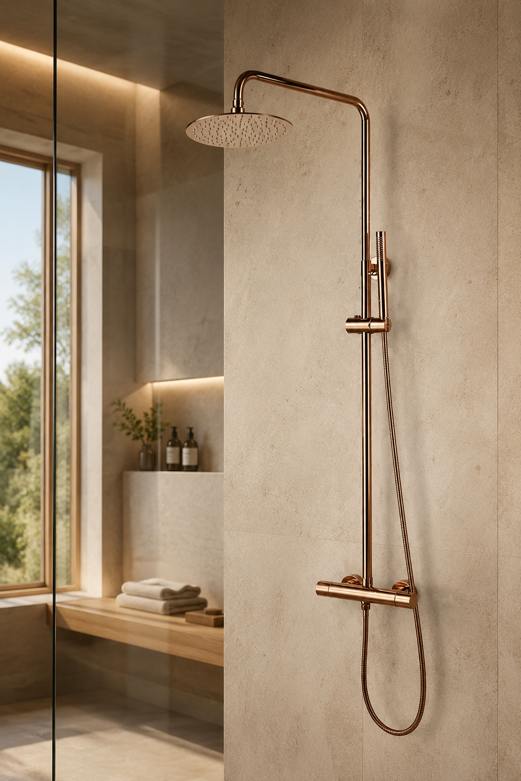 Colonne de douche thermostatique dorée 30 cm