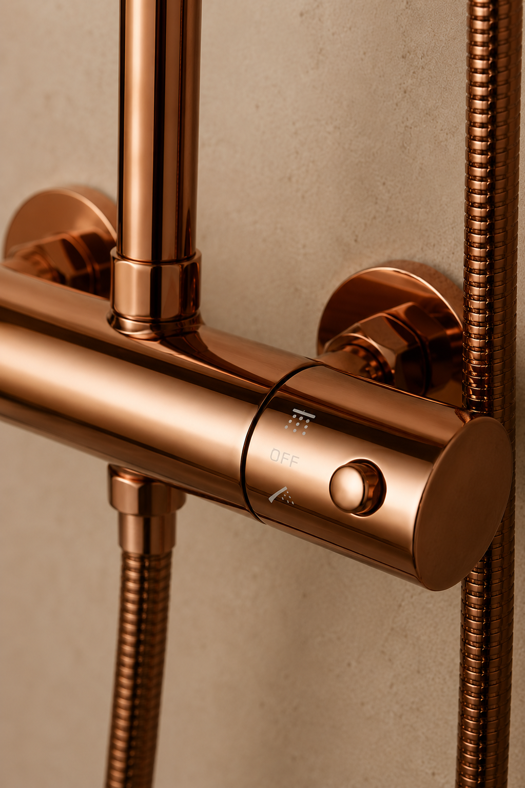 Colonne de douche thermostatique dorée bras droit avec commande