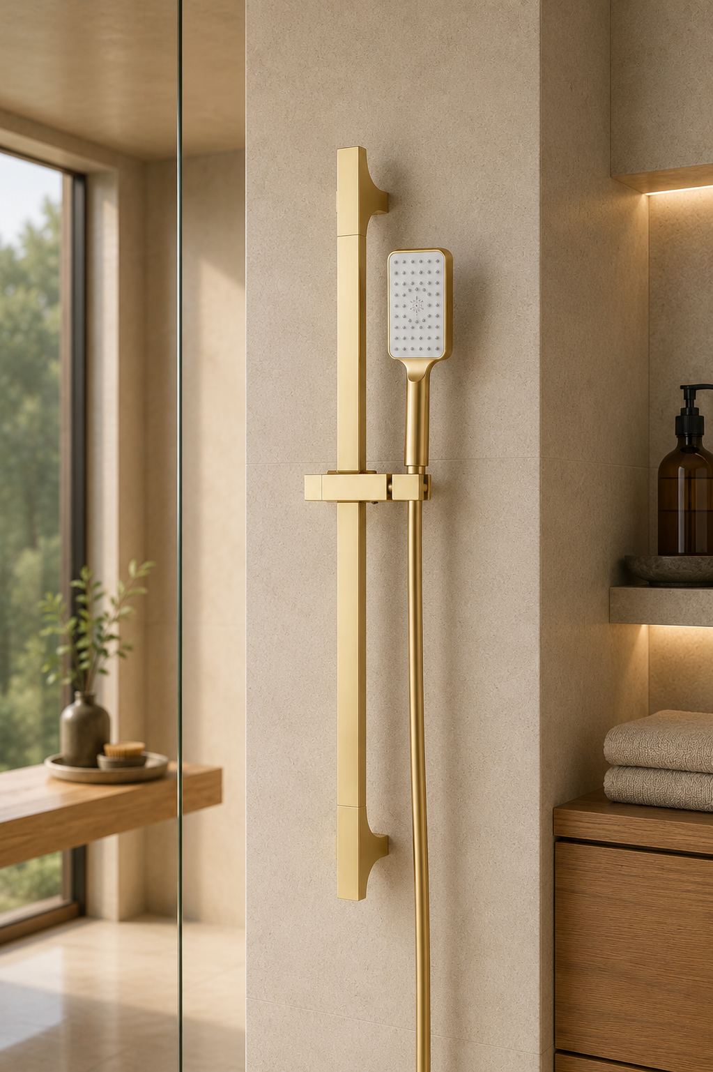 Colonne de douche réglable or brossé