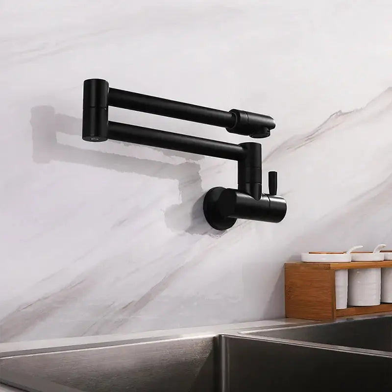 Robinet cuisine rabattable mural noir bras articulé