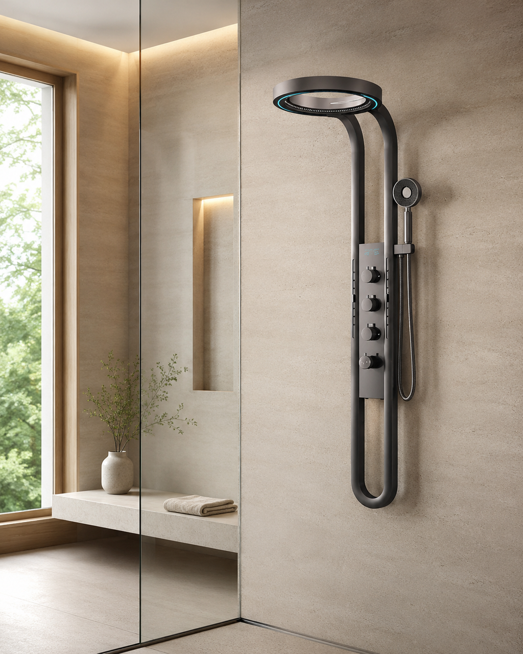 Panneau de douche hydromassant gris anthracite