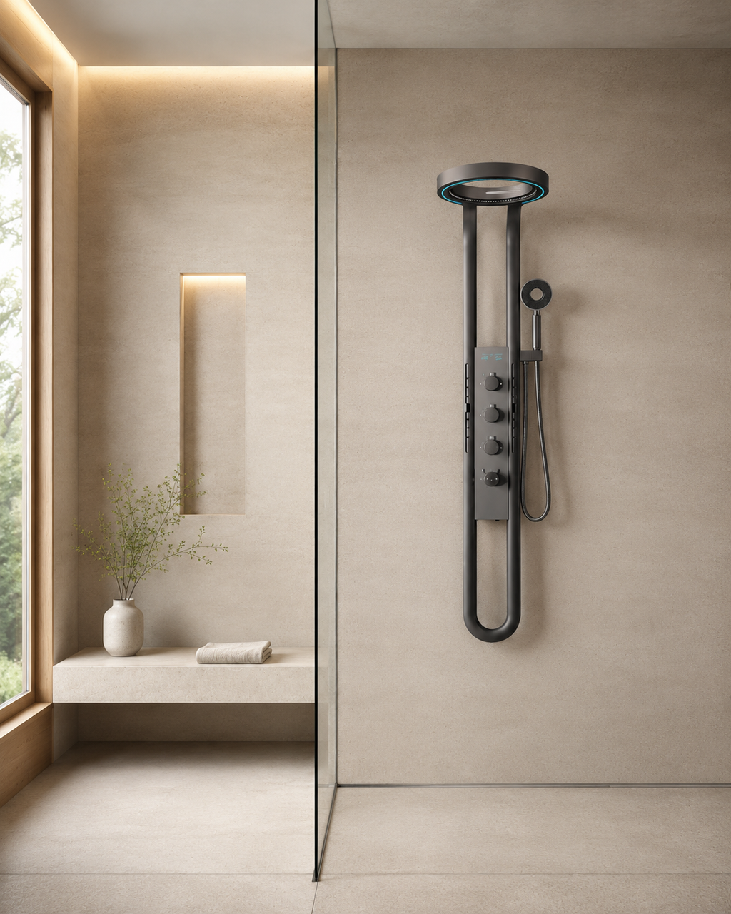 Panneau de douche hydromassant gris anthracite