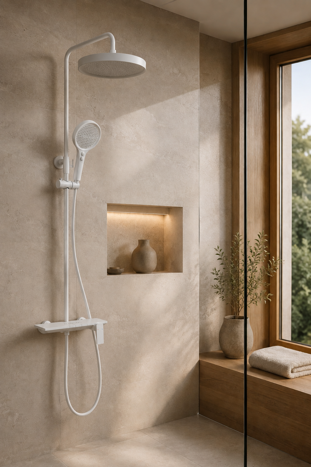 Colonne de douche à tablette blanche
