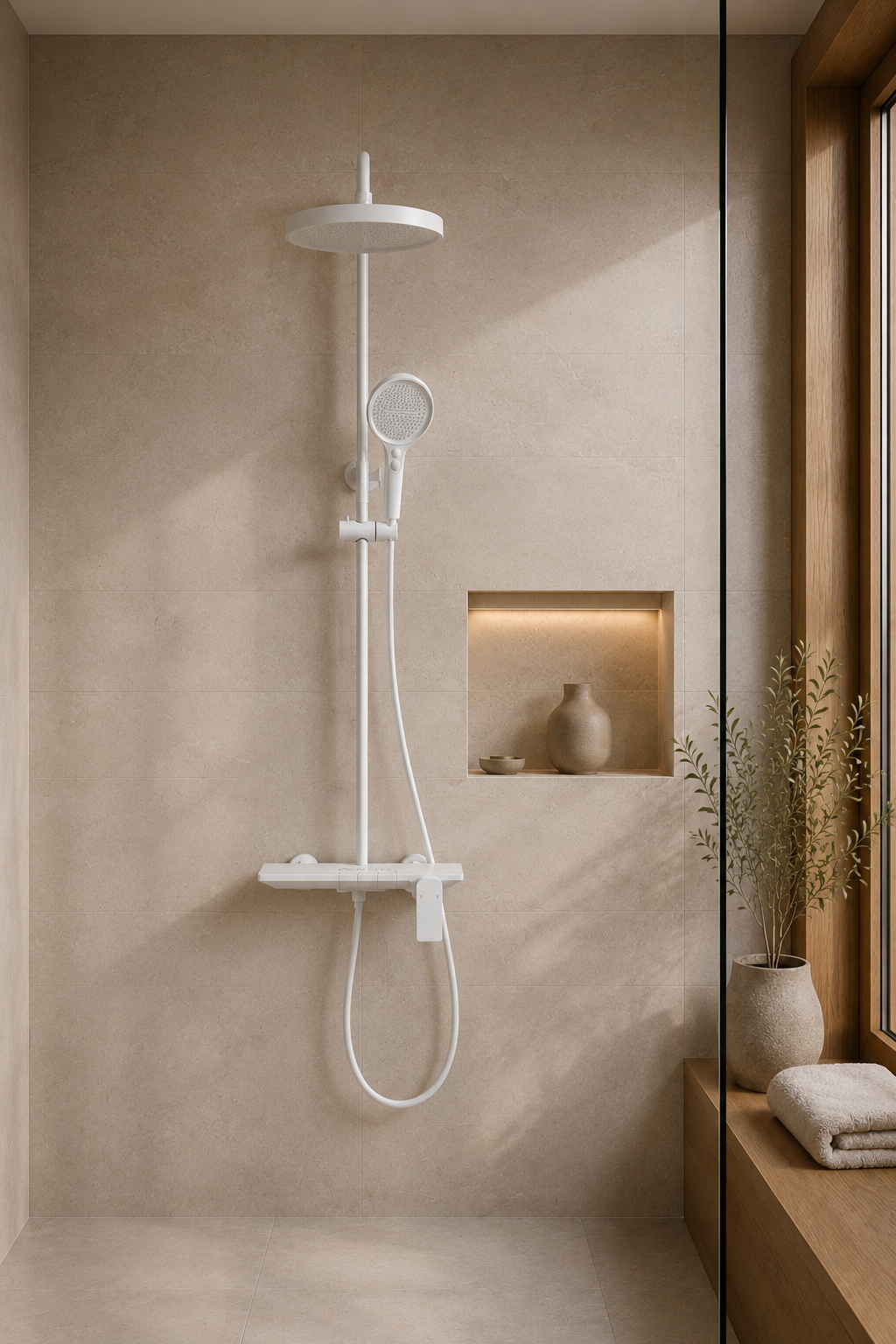 Colonne de douche à tablette blanche