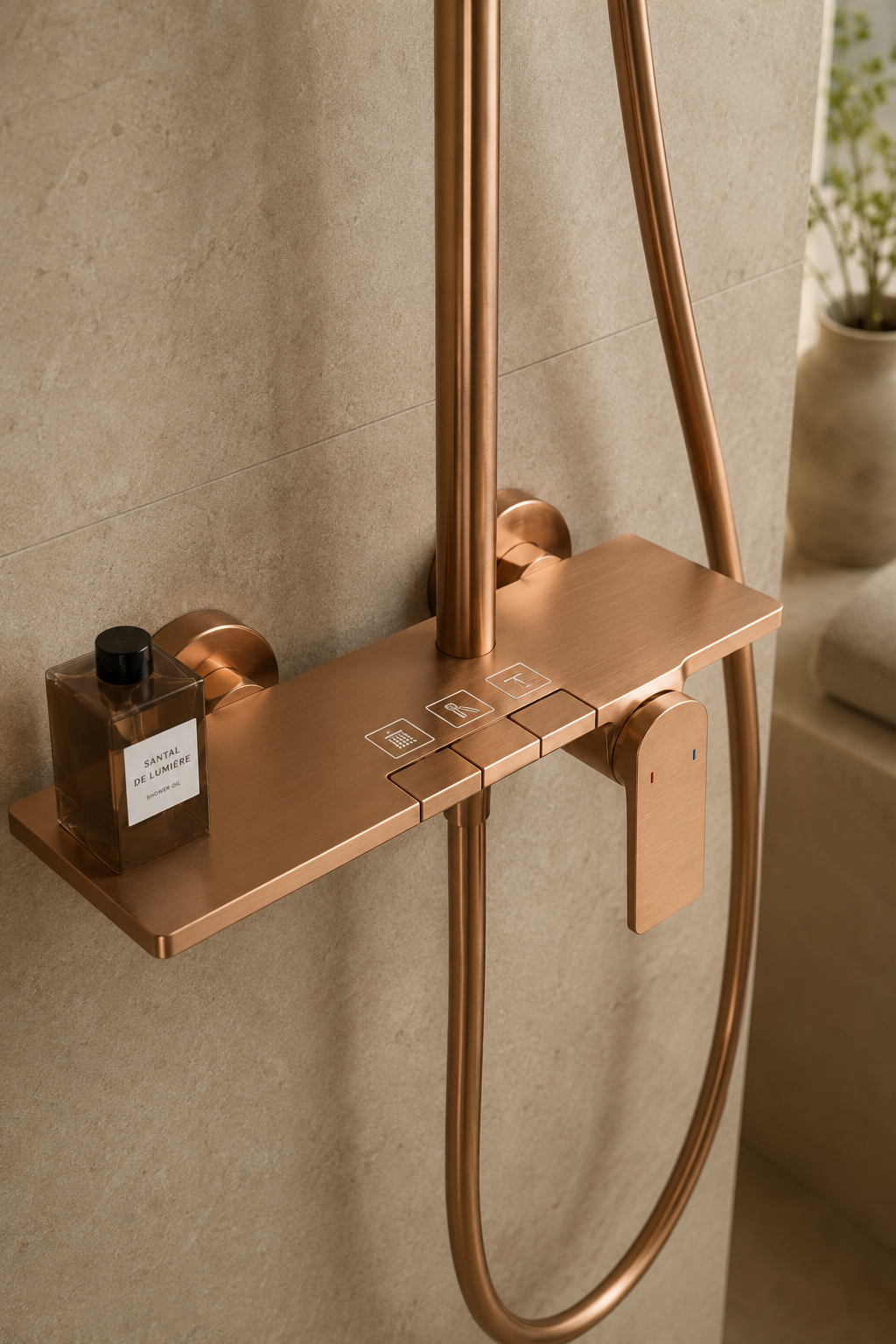 Colonne de douche à tablette or rose brossé